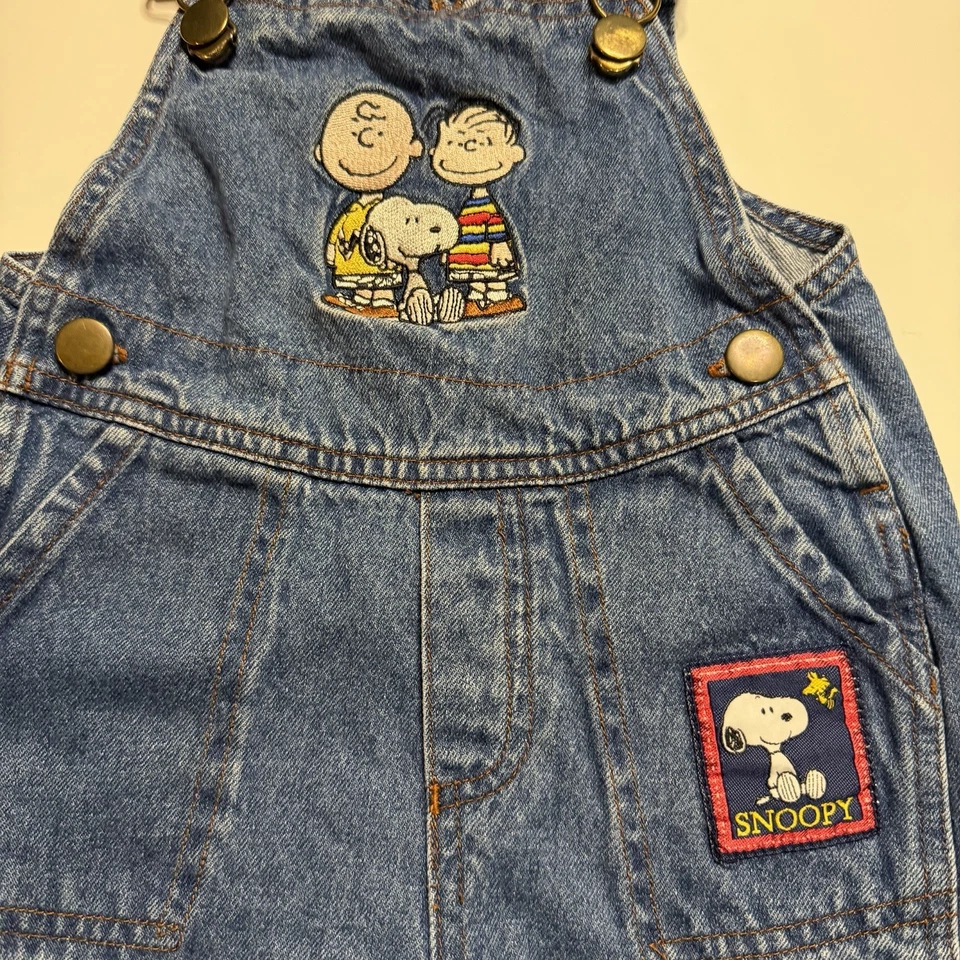 Mono Denim Snoopy/Babero Bordado Cacahuetes 12m Bebé Niño DE COLECCIÓN AÑOS 90 Foto 2 de 4