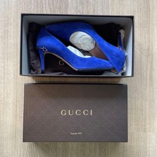 GUCCI Blue Suede Pointed Toe Stiletto High Heel Pumps EU 35.5 US 5.5
