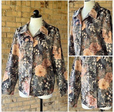 Vintage First Option - Floral Botanical Tapestry Button Up Shirt Jacket Large L