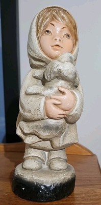 Vtg 1974 ESCO PRODUCTIONS ChalkWare Figurine M BROWER Girl Puppy Dog antique 