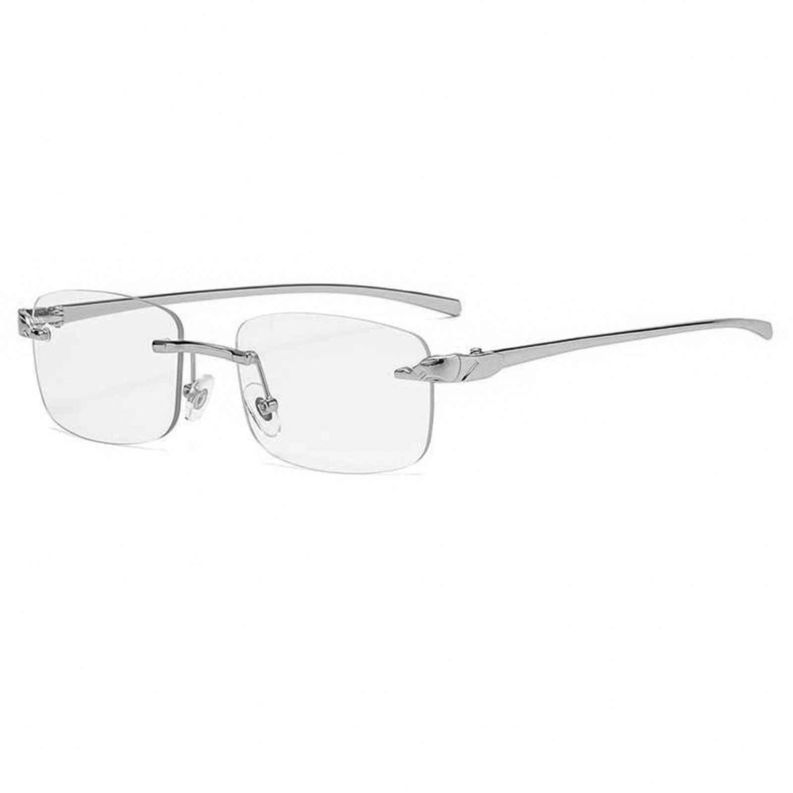 Silver Frame Leopard Rimless Mens Vintage Clear Lens Hip Hop Frameless Glasses