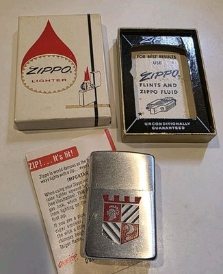 Vintage Zippo Lighter 1950-1957 Knight Shield Question Mark With Box