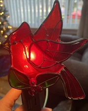 Cardinal Stained Glass Night Light Red Holly Berries Bird Christmas Winter Decor
