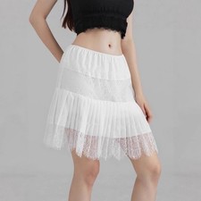 Lady Lace Mini Skirt Elastic Waist Ruffle Layered Pleated Fairy White Black Sexy