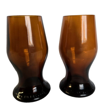 Vtg 1970s Michelob Bottle Home Craft Cut 5.5'' Amber Glass Tumbler Pair