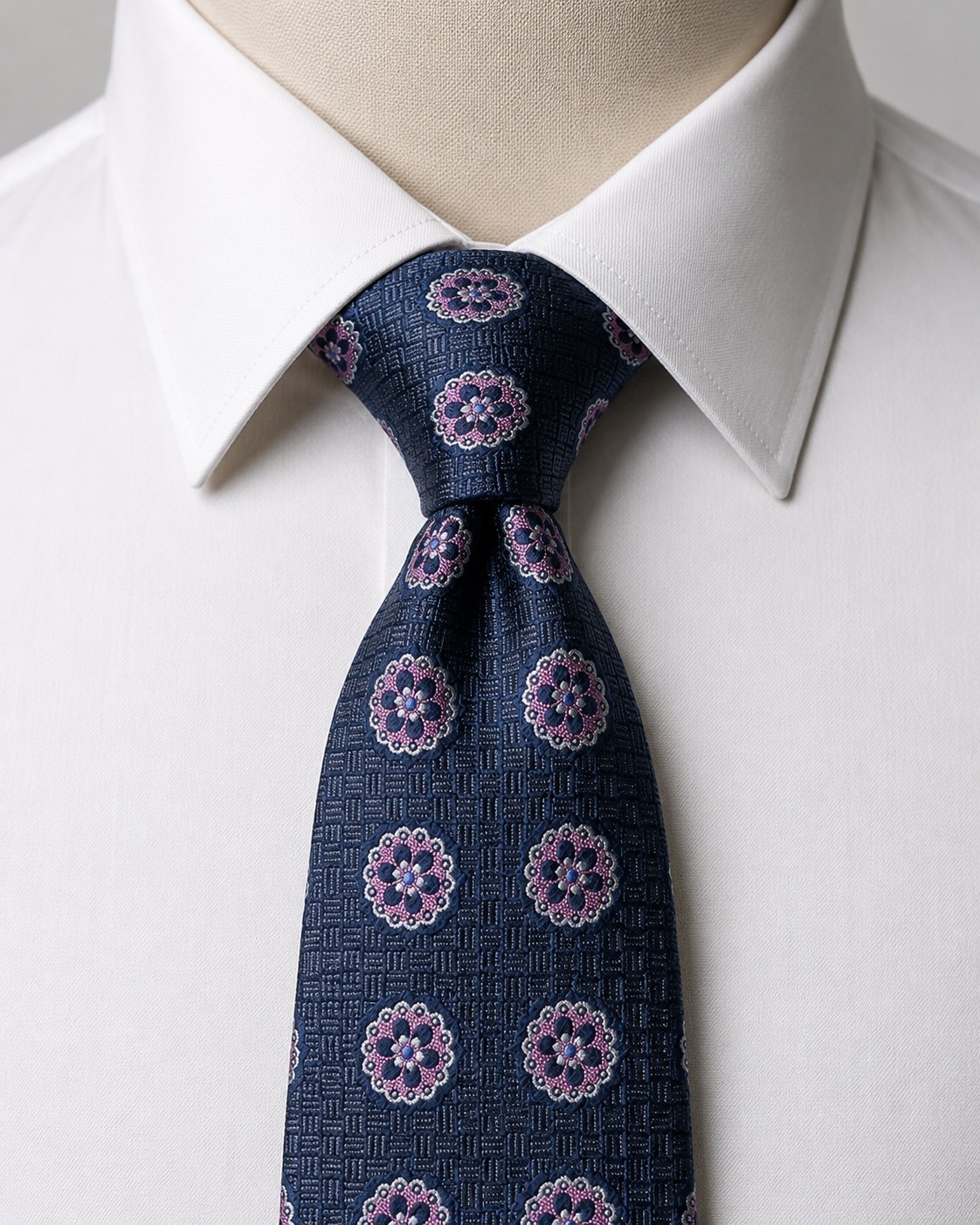 Jos. A. Bank Reserve Men's Silk Tie Navy Blue Pink Medallion Geometric 3.5