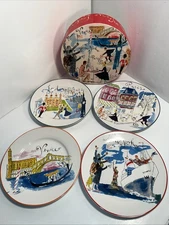 Rosanna Art  Bon Voyage 8" Salad Dessert Plates  New York, London, Venice, Paris