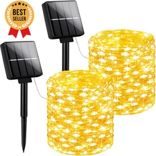 2Pack Solar String Lights 80FT 200LED Outdoor Waterproof Fairy Lights Warm White