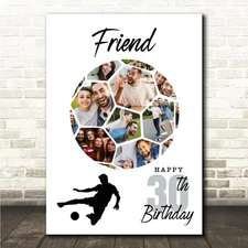 Photo Collage Print Or Canvas 30th Birthday Gift For Friend 14-Photo Football