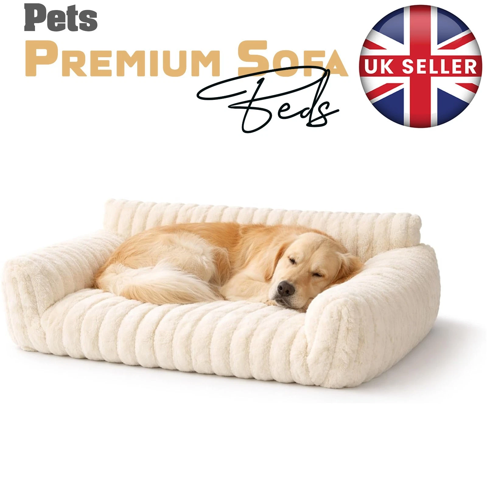 Luxury Dog Cat Sofa Bed Plush Pet Couch Raised Sides Cushioned Washable Non-Slip