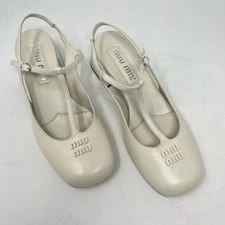 NEW Miu Miu Avorio Leather T-Strap Pumps Mary Jane Ivory size 37.5 EU / 7 US