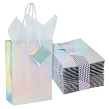 20 Small Metallic Gift Bags with Handles Foil Coating Tissue Paper Sheets & Tags