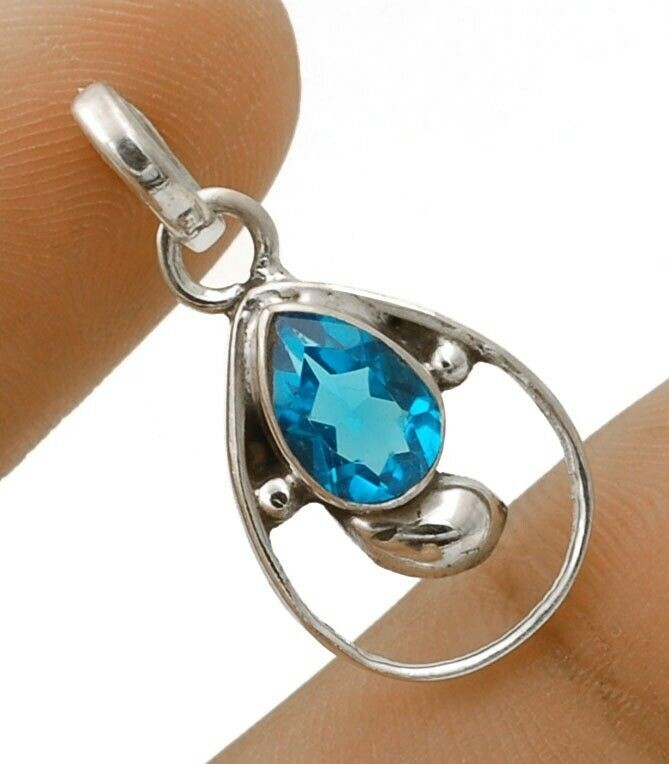 Natural 3CT Flawless Blue Topaz 925 Sterling Silver Pendant 1 1/5