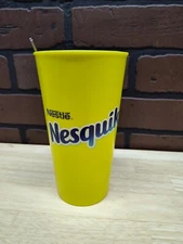 Nesquick yellow Tumbler cup and metal spoon chocolate milk hot cocoa