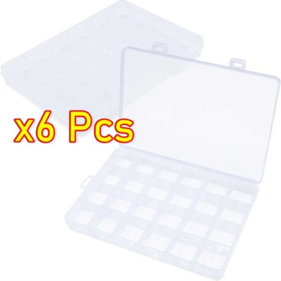 6 packs 24 Grid Plastic Box Case Jewelry Bead Storage Container Craft Organizer