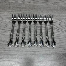 Lot of 8 Stanley Roberts, Rogers Co. KINGS BERRY Stainless Cocktail Forks 5 5/8"