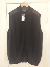 NWT Roundtree  Yorke Full Zip Sweater Vest Sz 3XT Black Cotton Tall Patch Jacke