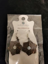 NEW World End Imports Trendy Jewels Wooden Earrings with Mother of Pearl Center