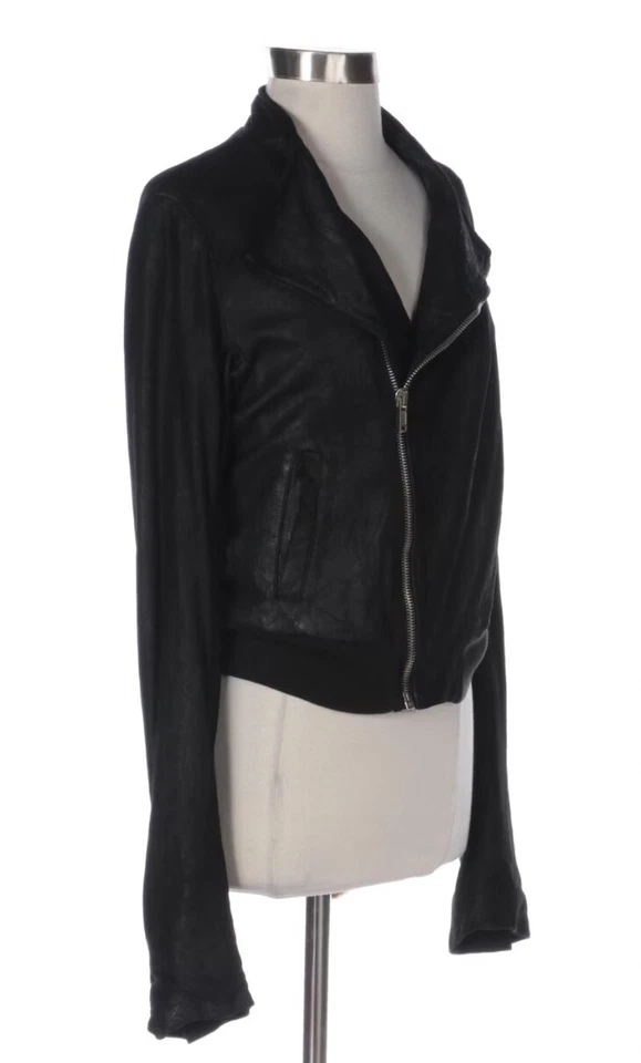 Rick Owens Moto куртка в овечьей шкуре с ребристой трикотажной отделкой - Изображение 2 из 4