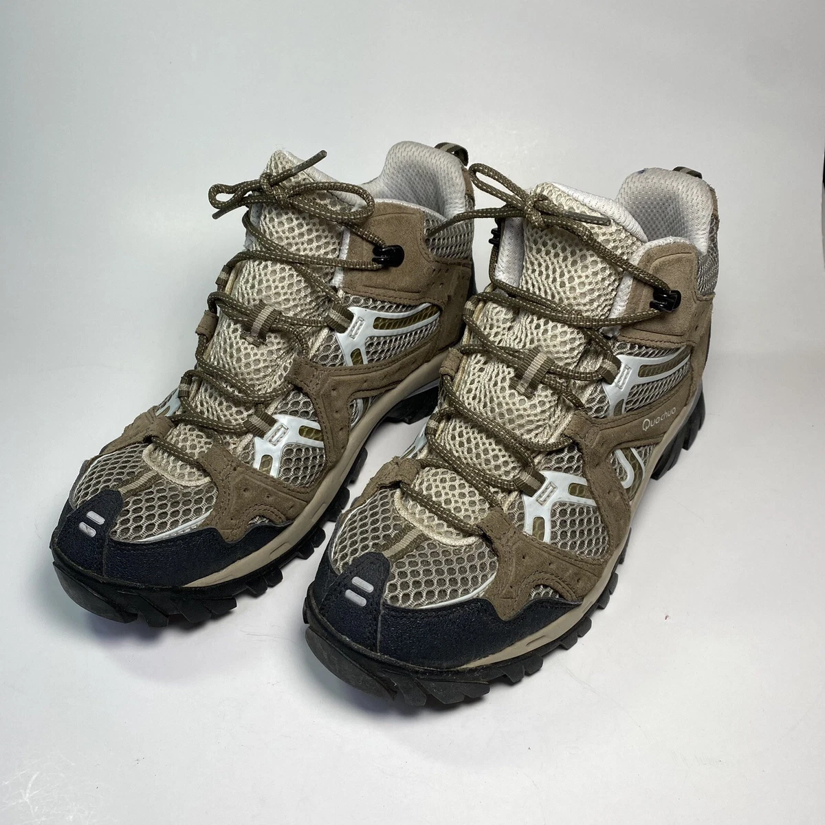 Quechua Mens Hiking Boots Forclaz Fresh Lightweight Mesh Mid Brown Mens Size 7.5