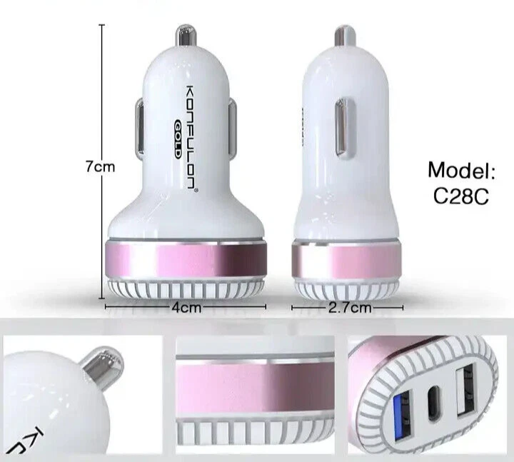 2PC Dual USB & Type-C Car Fast Charger Adapter for IPhone with lighting cable - Image 3 of 4