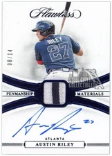 Austin Riley 2020 Panini Flawless Sapphire Penmanship Materials Patch Auto 08/14