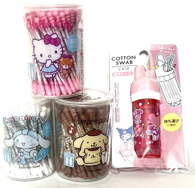 Lot 3 Daiso Sanrio Hello Kitty Pompompurin Cinamoroll cotton swab and case Jp