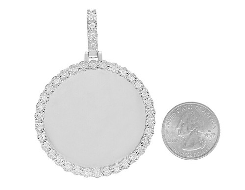 10K White Gold Memory Frame Medallion Illusion Set Photo Pendant 1.75 CT 2.5" - Picture 4 of 4