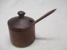 Wood Salt Cellar Bowl W Lid And Spoon 3-3/4" High x 3.5 Wide By Stephen Faulk