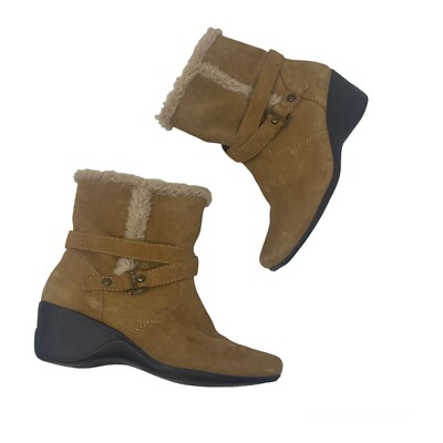 Anne Klein Sport Fur Zip Winter Fashion Wedge Boots Size
