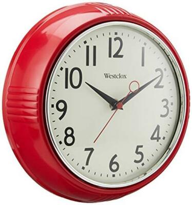 Westclox Retro 1950 Kitchen Wall Clock, 9.5-Inch, Red 