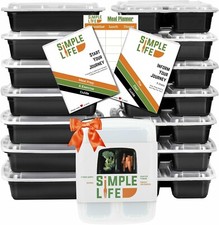 Stackable Reusable 3 Compartment Food Containers with Lids, Set of 7