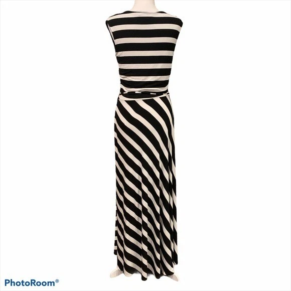 Calvin Klein Women's Striped Puff Sleeve Midi Dress Black Size 4