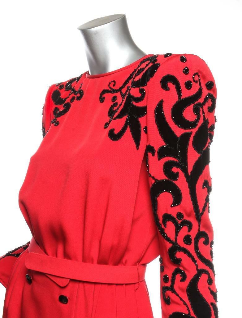Robe Valentino Night Vintage Amen Wardy Rouge - Taille 8, Genou, Cachemire Et Perles, Occasion Excellente