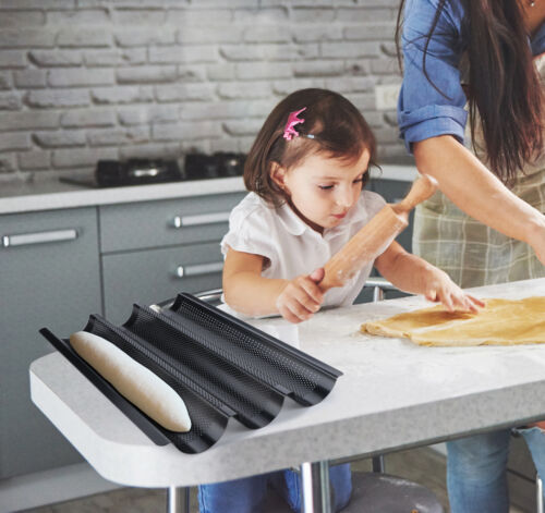 Baguetteblech 3 Mulden Backbleche Backform Baguetteblech Antihaftbeschichtung - Bild 5 von 9