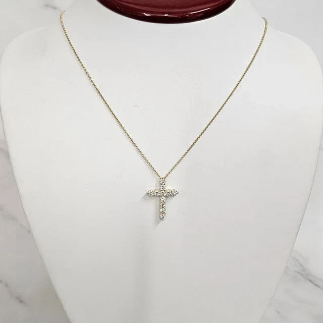 Женская подвеска в виде креста с круглым лабораторным покрытием из белого золота 14 карат 2 карата - Изображение 4 из 4