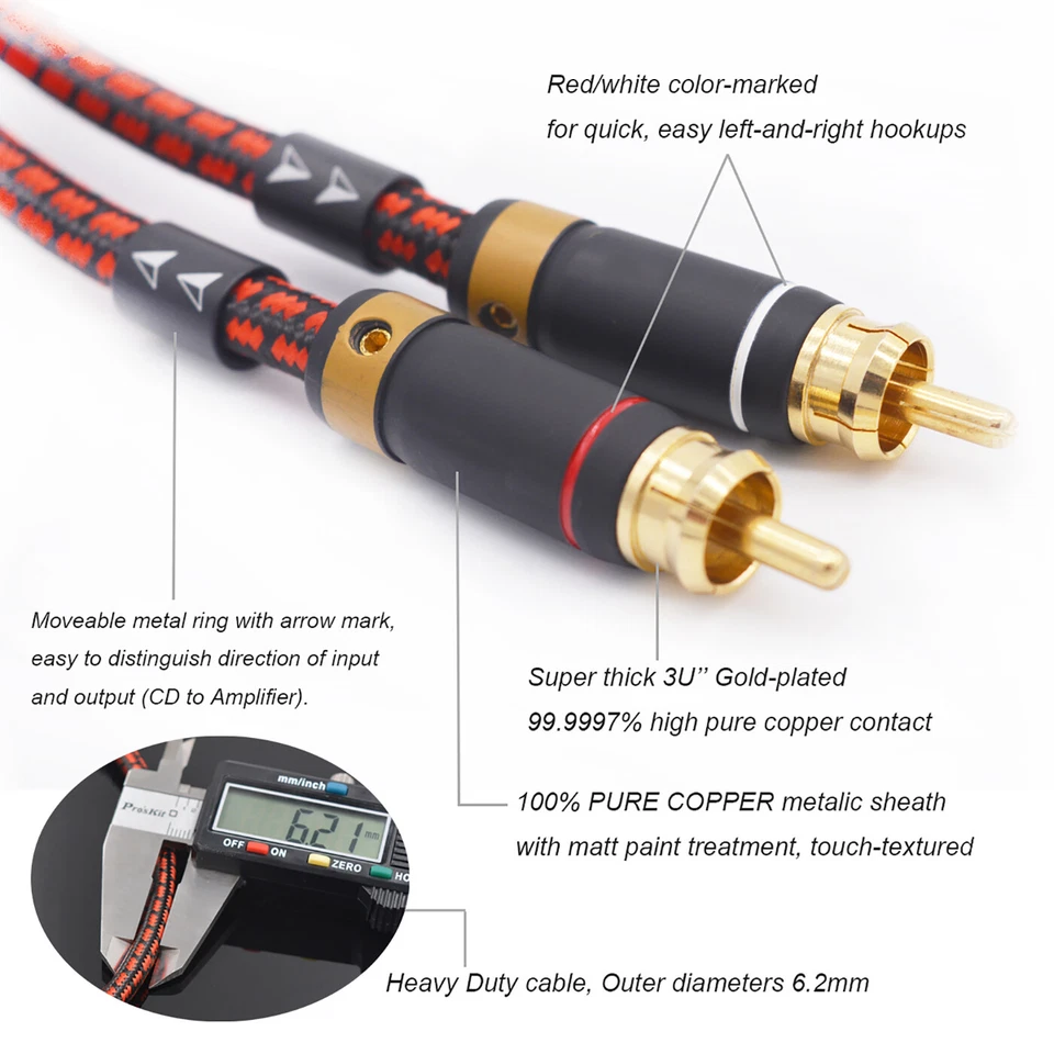 Cavo subwoofer stereo RCA Primeda Audiophile 2 maschi a 2 maschi placcato oro - Immagine 3 di 4