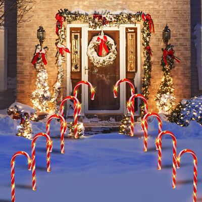 12 Stck. Weihnachten Süßigkeitenstock Outdoor LED Weg Garten Licht Dekoration
