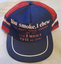 Vintage 80's 3 Stripe Snapback Trucker Hat "you smoke, I chew"