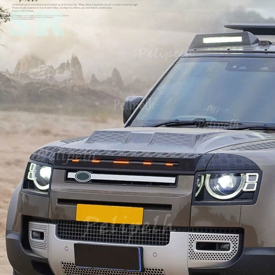 Kit de cubierta de capó delantero negro con luces LED para Land Rover Defender 2020-2025 Foto 4 de 4