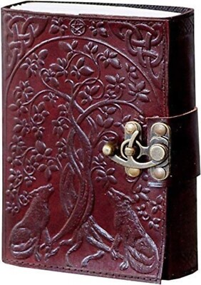 Fairtrade Handarbeit heulender Wolf Baum Leben Leder Journal Notizbuch Sammelalbum