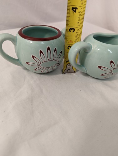 LENOX GORHAM MERRY GO ROUND POLLY PUT THE KETTLE ON aqua creamer sugar bowl MCM - Picture 5 of 8