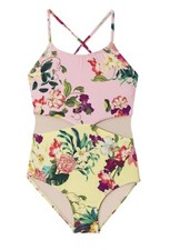 PilyQ PQ Swim Floral Cut Out One Piece Swimsuit size 6 NWT 80 Girls