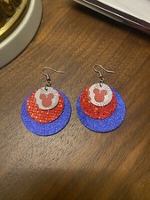 New Mickey Mouse Disney Earrings Sparkle Red White Blue