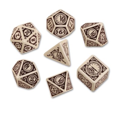 Q-workshop 7 Dice Set of Beige & Brown Clockwork Steampunk SSTC74