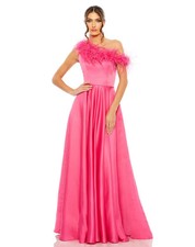 Mac Duggal Hot Pink Feather-Trim One-Shoulder A-Line Gown Size 4 $598