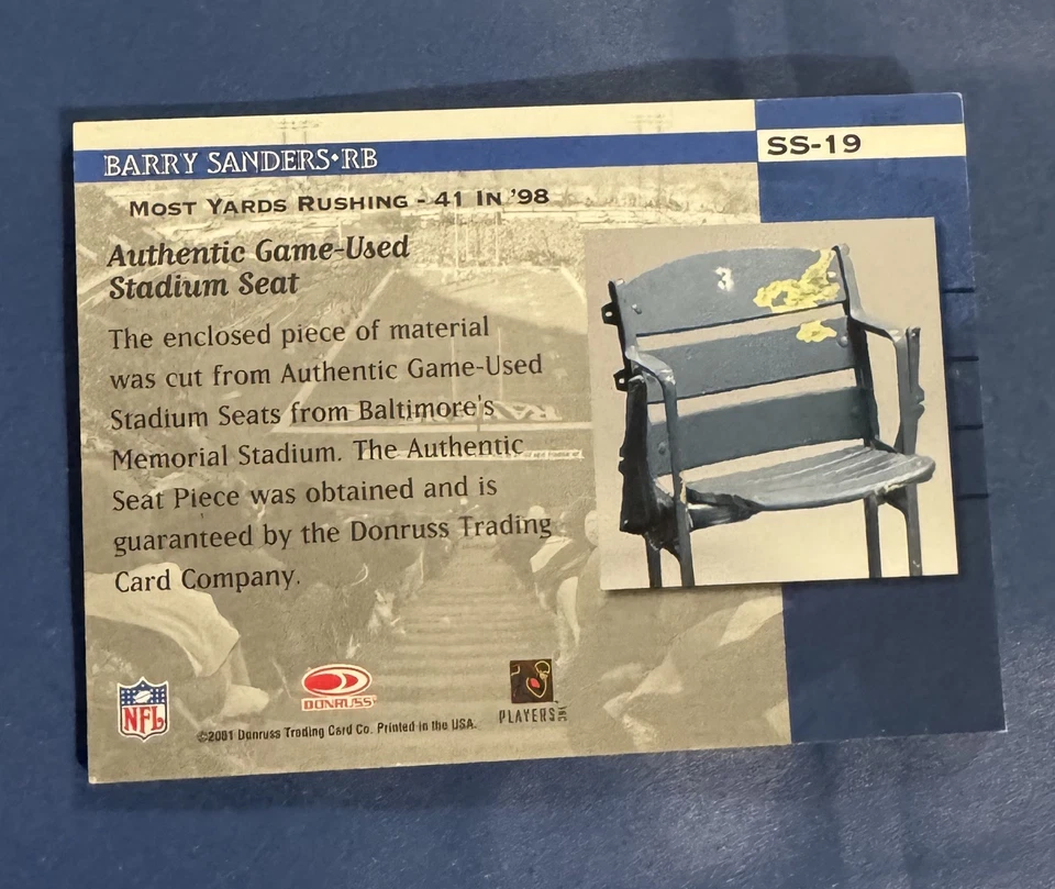 Barry Sanders 2001 Donruss Classics Stadium Stars SS-19 Lions HOF Memorabilia Foto 2 de 2