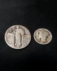 1925 Standing Liberty Quarter & 1928 Mercury Dime – 90% Silver US Coins