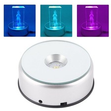 LED Colorful Light Rotating Crystal Display Base Stand Holder with AC US Adapter