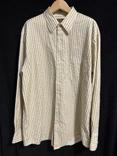 Tasso Elba Men's Woven Striped Beige White Button-Up Shirt Long Sleeve XL